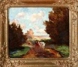 "a Herdsman Driving Cattle Along A Country Road "a Herdsman Driving Cattle Along A Country Road