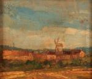 Norfolk Country Landscape With Distant Town And Windmill by John Alfred Arnesby Brown