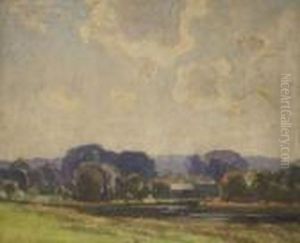 River Landscape With Farmstead In Distance by John Alfred Arnesby Brown