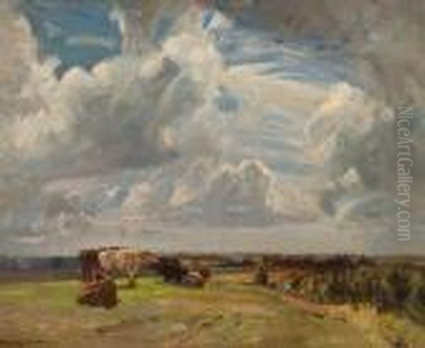 Cattle In A Landscape Beneath Summerskies - view 1