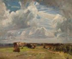 Cattle In A Landscape Beneath Summerskies