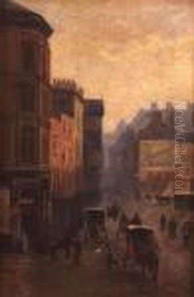 Nottingham High Street With Figures,horse And Carriages - view 1