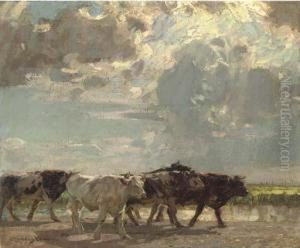 A Herd Of Cows Crossing A Marsh by John Alfred Arnesby Brown