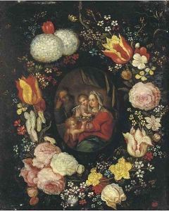 The Holy Family with the Infant Saint John the Baptist in a floral cartouche