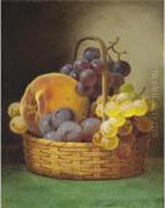 Still Life With Grapes And A Peach In A Basket