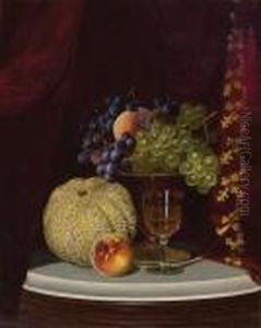 Fruit And Wine Glass On A Table Top by William Mason Brown
