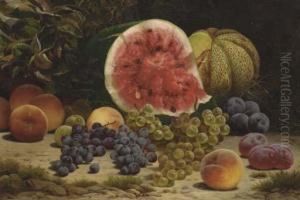 Still Life With Watermelon, Grapes, Peaches And Plums by William Mason Brown