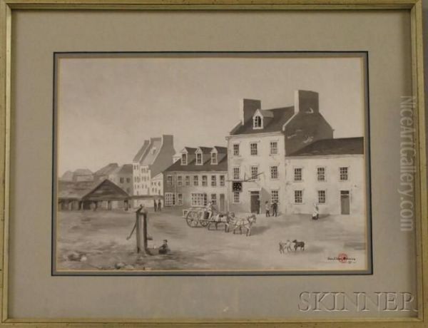 En Grisaille Illustration Of A Georgian Colonial Building, Possibly A Tavern. - view 1