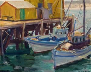 Fishing Boats At Dock by George Elmer Browne