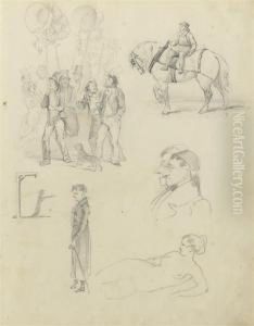 A Sheet Of Sketches Including Figures At A Parade And Onhorseback A Sheet Of Sketches Including Figures At A Parade And Onhorseback
