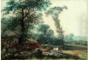 Berger Et Son Troupeau A L'oree D'un Bois
