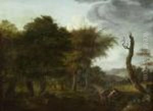 Landscape With Figures, Horse And Dog by Lazare Bruandet