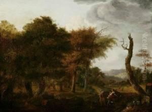 Landscape With Figures And Horse And Dog by Lazare Bruandet