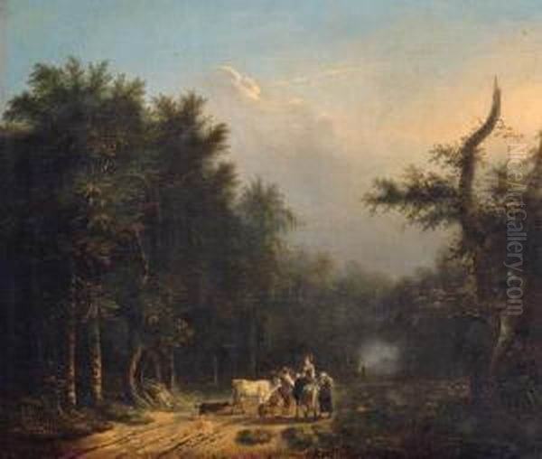 Paysans Et Leur Troupeau Dans La Foret - view 1