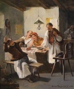 Frohliche Wirtshausrunde by Lajos Bruck