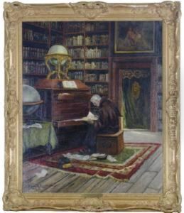 A Monk In A Library by Lajos Bruck