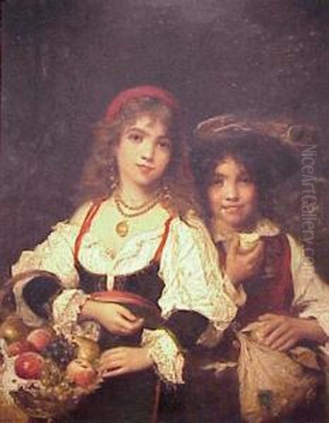 Two Young Girls With Fruit - view 1
