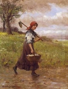 Little Girl In Red Head-kerchief And Little Basket Little Girl In Red Head-kerchief And Little Basket