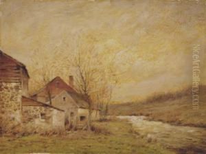 Farmhouse By A Stream by George Matthew Bruestle