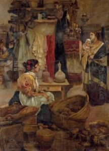 Mujeres En La Cocina (women Working In A Kitchen Interior) by Ricardo Brugada y Panizo