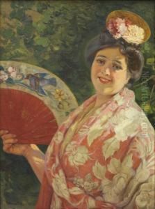Retrato De Senora Con Abanico by Ricardo Brugada y Panizo