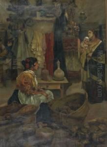 Mother And Child In A Kitchen Interior Mother And Child In A Kitchen Interior