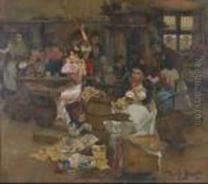 A Busy Kitchen Interior With Women Working A Busy Kitchen Interior With Women Working