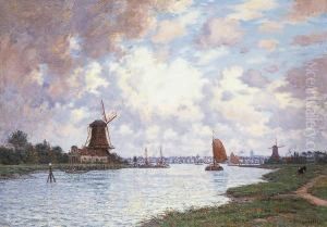 Moulin Au Bord Du Fleuve Pres De Dordrecht