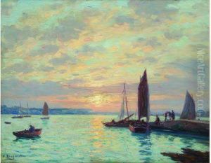 Coucher De Soleil Sur Le Port De Loctudy by Victor Brugairolles