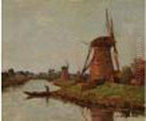 Canal Et Moulin En Hollande by Victor Brugairolles