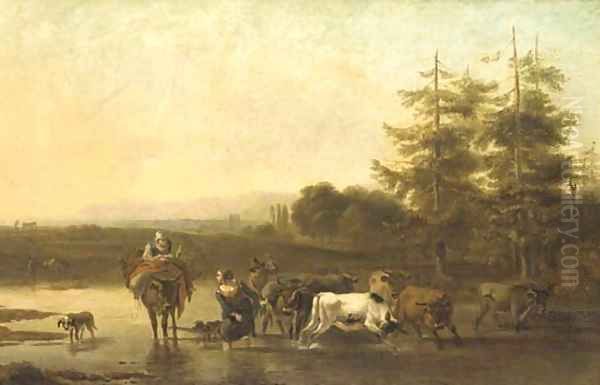An Italianate landscape with drovers fording a river - view 1