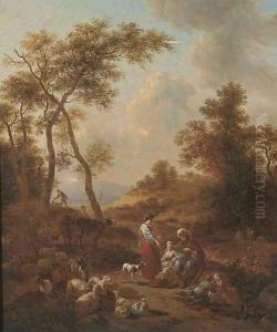 An Italianate landscape with Jacob, Leah and Rachel