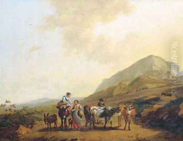 An Italianate landscape with two women and a shepherd and his cattle - view 1