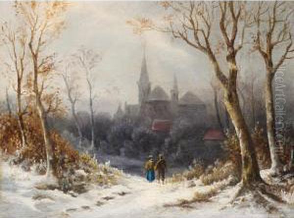Figures In A Wintry Landscape, A Church Beyond - view 1