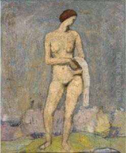 Stehender Frauenakt Mit Tuch by Hans Bruhlmann