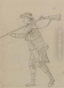A Hunter In Profile To The Left Carrying A Rifle Over His Left Shoulder A Hunter In Profile To The Left Carrying A Rifle Over His Left Shoulder
