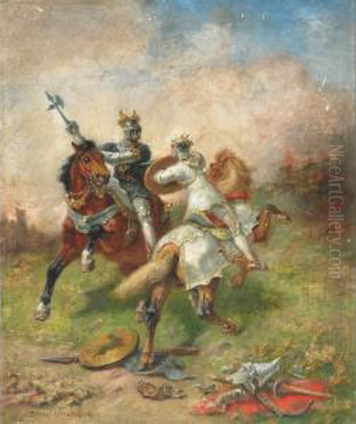 Knights In Battle On Horseback - view 1