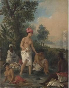 Free Women Of Dominica Bathing In A Stream by Agostino Brunias