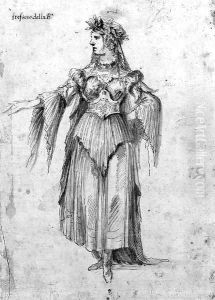 A woman crowned with laurel wearing armour by Stefano della Bella