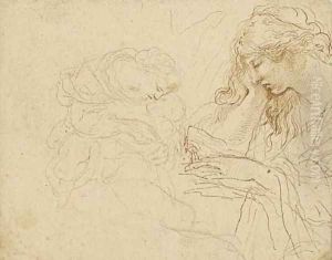 A woman reading, half length, in profile to the left, and a mother and child by Stefano della Bella