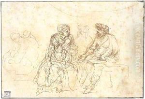 Three figures seated on a bench by Stefano della Bella