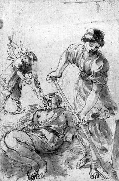 A devil receiving the soul of a criminal before his burial - view 1