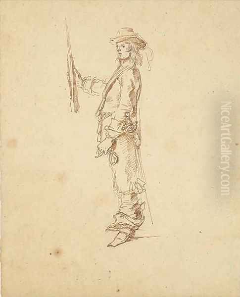 A soldier in profile to the left presenting arms - view 1