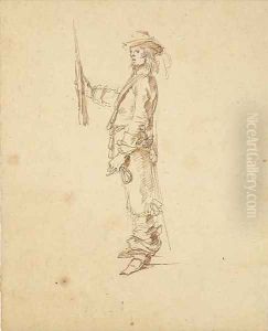 A soldier in profile to the left presenting arms by Stefano della Bella
