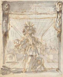 An actor on a stage with his dresser by Stefano della Bella