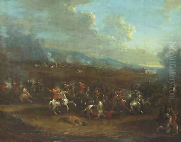 A cavalry skirmish by Alexander van Bredael
