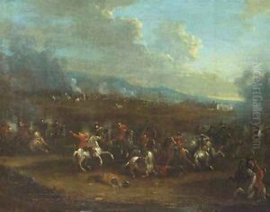 A cavalry skirmish by Alexander van Bredael