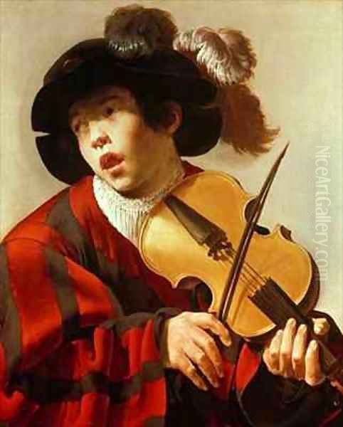 Boy Playing Stringed Instrument and Singing - view 1