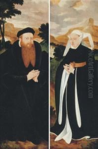 Portraits Of A Donor And His Wife In Landscapes - Two Wings Of Analtarpiece Portraits Of A Donor And His Wife In Landscapes - Two Wings Of Analtarpiece
