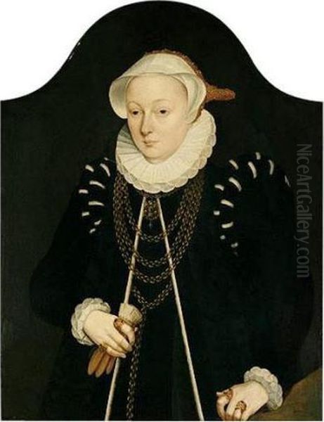 Portrait Of A Lady, Half-length,
Wearing Black, With A Gold Chain And A White Embroidered Head-dress - view 1